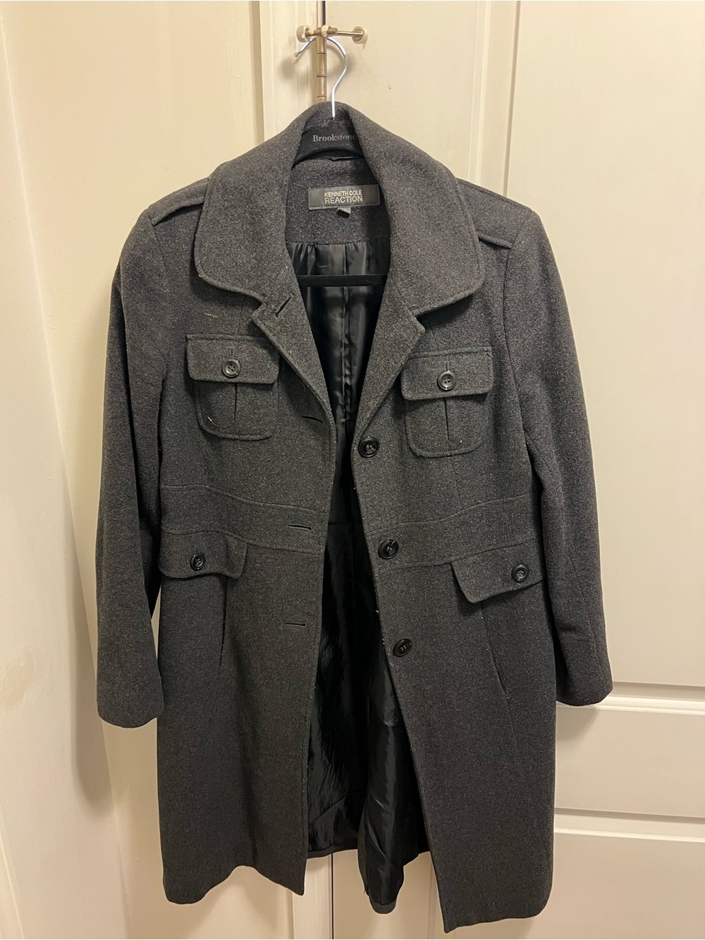 Kenneth Cole Reaction Women’s Dark Gray Wool Blend Military Coat